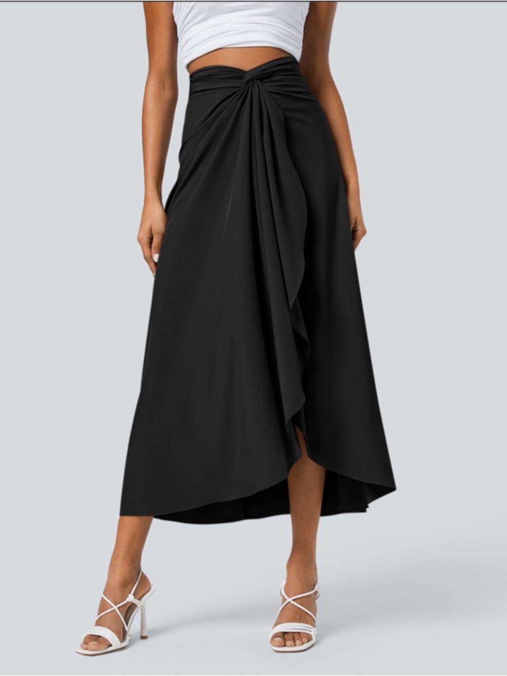 HALARA Black Twist-Front High-Low Maxi Skirt